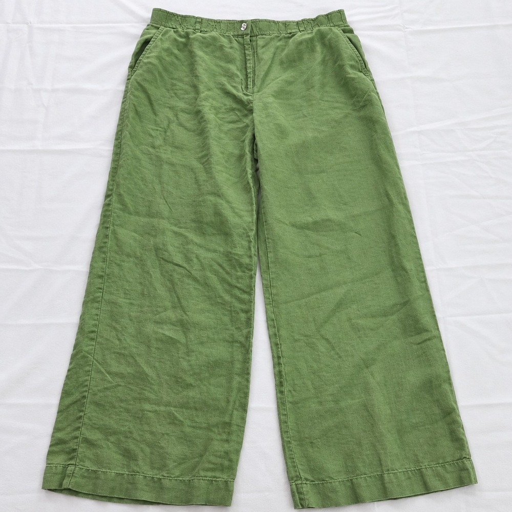 JM Collection Linen Pants Womens 10 Green Relaxed Coastal Grandmother Lagenlook